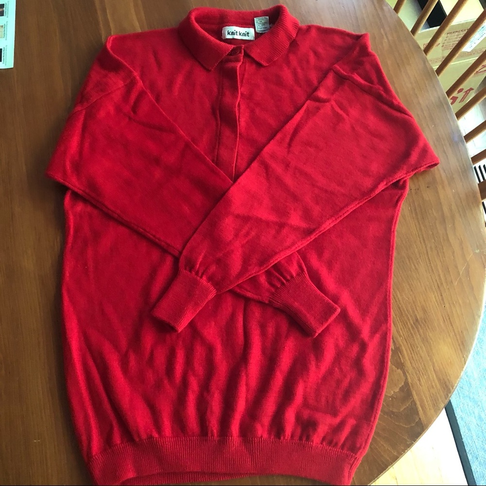 Vintage Red "Knit Knit" Tunic Sweater - Size M